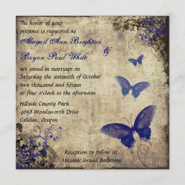 Bröllopsinbjudan till royal Blue Vintage Butterfly Inbjudningar