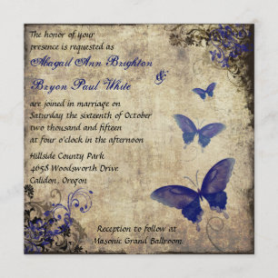 Bröllopsinbjudan till royal Blue Vintage Butterfly Inbjudningar