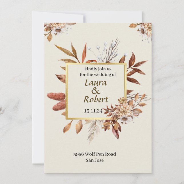 Bröllopsinbjudan till Rustic Fall Flowers utomhus Inbjudningar (Framsida)