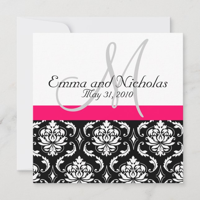 Bröllopsinbjudan till Shock rosa Monogram-skadeför Inbjudningar (Framsida)