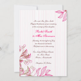 Bröllopsinbjudan till shock rosa och brun Blommigt Inbjudningar