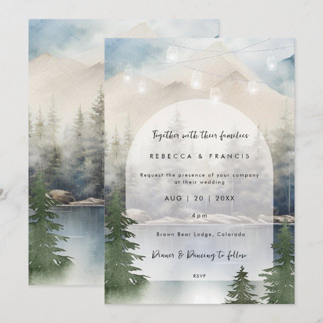 bröllopsinbjudan till sjö i bergsområden inbjudningar (Fram/baksida)