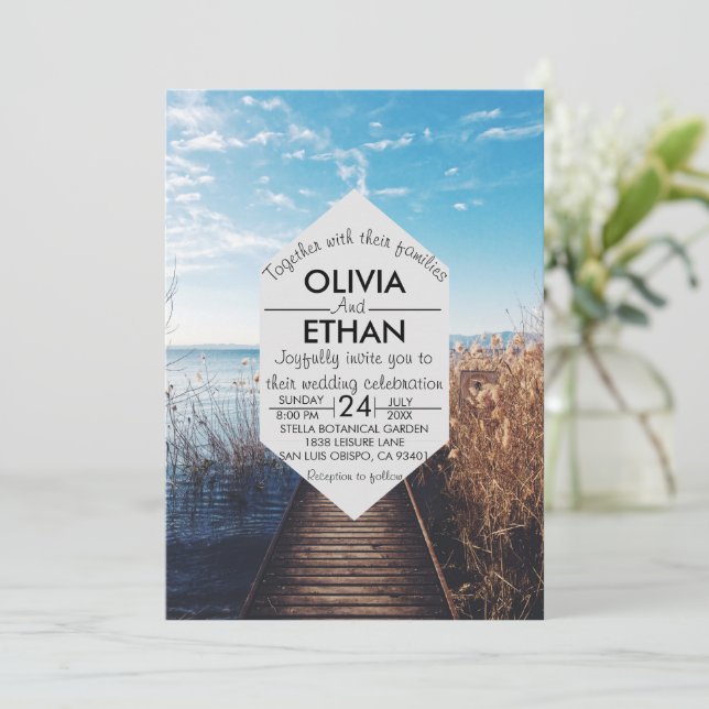 Bröllopsinbjudan till Sjölandskap strand firande Inbjudningar (Stående Fram)