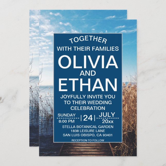 Bröllopsinbjudan till Sjölandskap strand firande Inbjudningar (Fram/baksida)