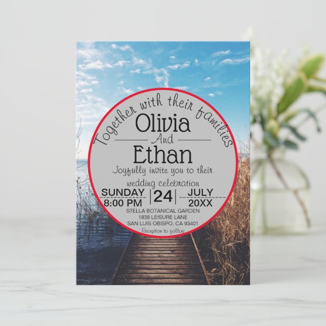 Bröllopsinbjudan till Sjölandskap strand firande Inbjudningar (Stående Fram)