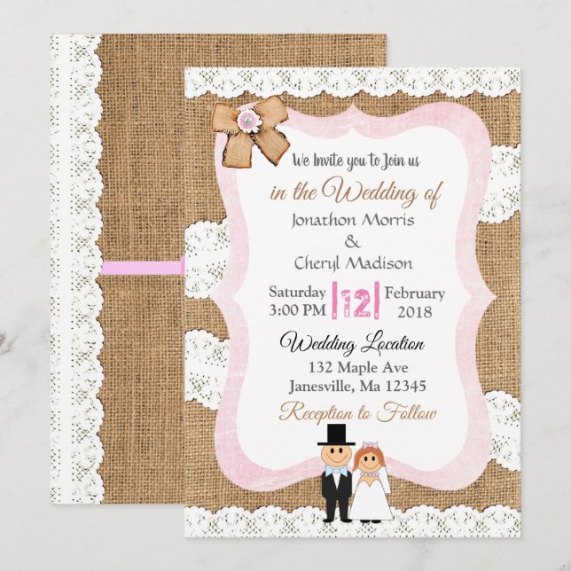 Bröllopsinbjudan till snöre och Bröllopet Inbjudningar (Fram/baksida)