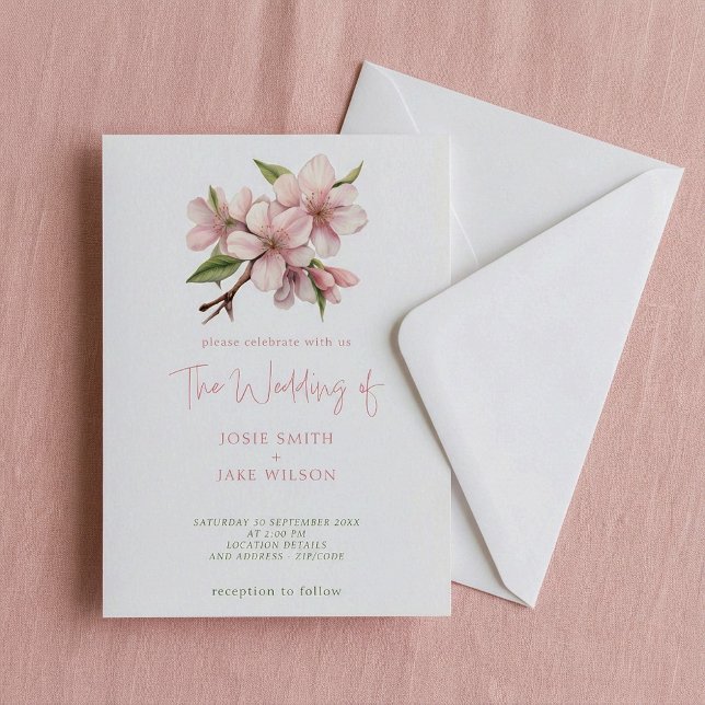 bröllopsinbjudan till Soft-körsbärsfest för blomma Inbjudningar (Soft cherry blossom header wedding invitation.)