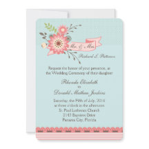 Bröllopsinbjudan till söt Blue- och Coral Blommigt