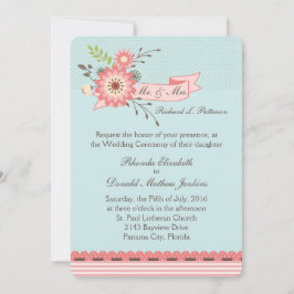 Bröllopsinbjudan till söt Blue- och Coral Blommigt Inbjudningar