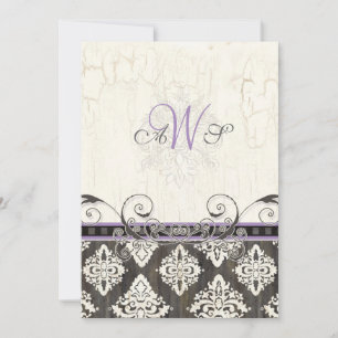 Bröllopsinbjudan till svart 'n White Damask (lilac Inbjudningar