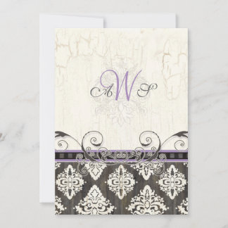 Bröllopsinbjudan till svart 'n White Damask (lilac Inbjudningar