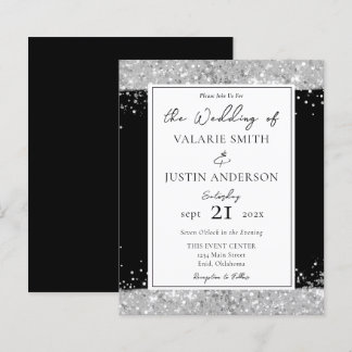 Bröllopsinbjudan till Svart och Silver Glitter