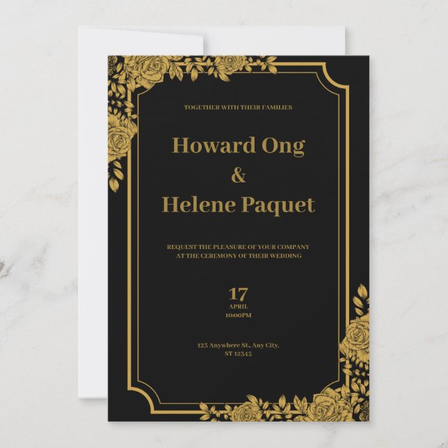 Bröllopsinbjudan till svartsjuka och Guld Inbjudningar (Framsida)