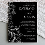 Bröllopsinbjudan till svartvitt Blommigt Inbjudningar<br><div class="desc">Bröllopsinbjudan till svartvitt Blommigt. Elegant ekologisk hand plockade-linjeskiss med svart bakgrund och vit textkontrast så att inbjudan visas verkligen!</div>