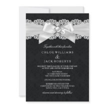 Bröllopsinbjudan till svartvitt och kulört Bow