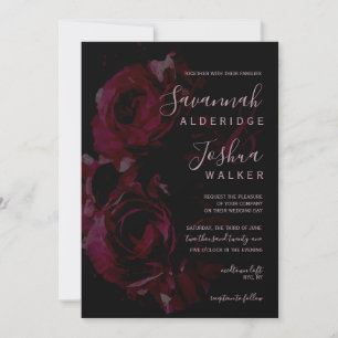 Bröllopsinbjudan till svartvitt och Rosa ros Inbjudningar