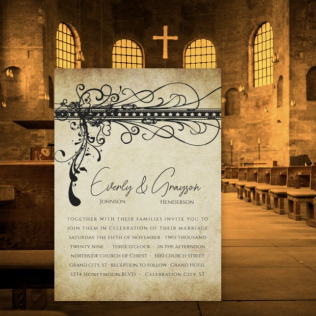 Bröllopsinbjudan till Swirls Funky i Black and Gul Inbjudningar (Skapare uppladdad)