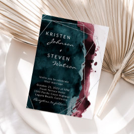 Bröllopsinbjudan till Teal & Burgundy Watercolor-b Inbjudningar
