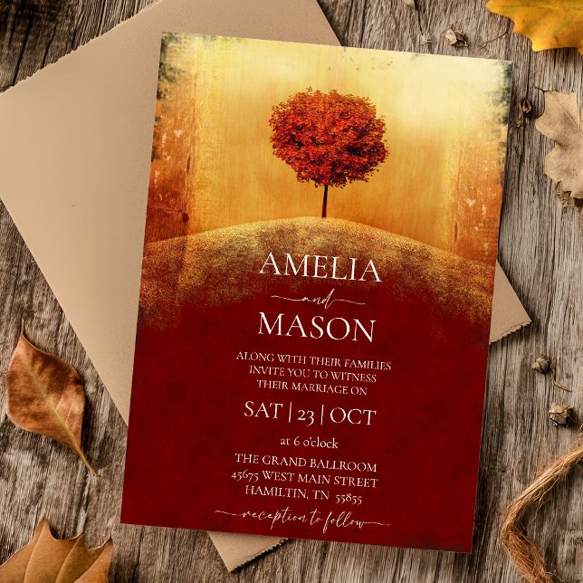 Bröllopsinbjudan till Träd under hösten Inbjudningar (Autumn Tree Elegant Wedding Invitation)