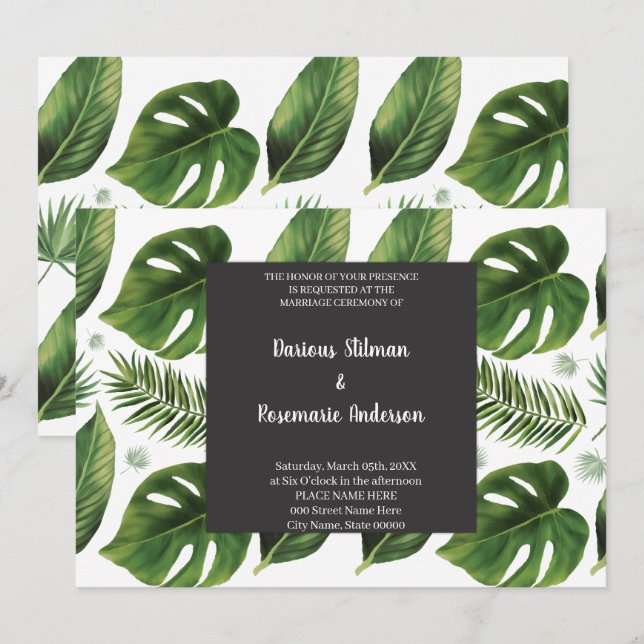 Bröllopsinbjudan till Tropical Handflatan Inbjudningar (Fram/baksida)