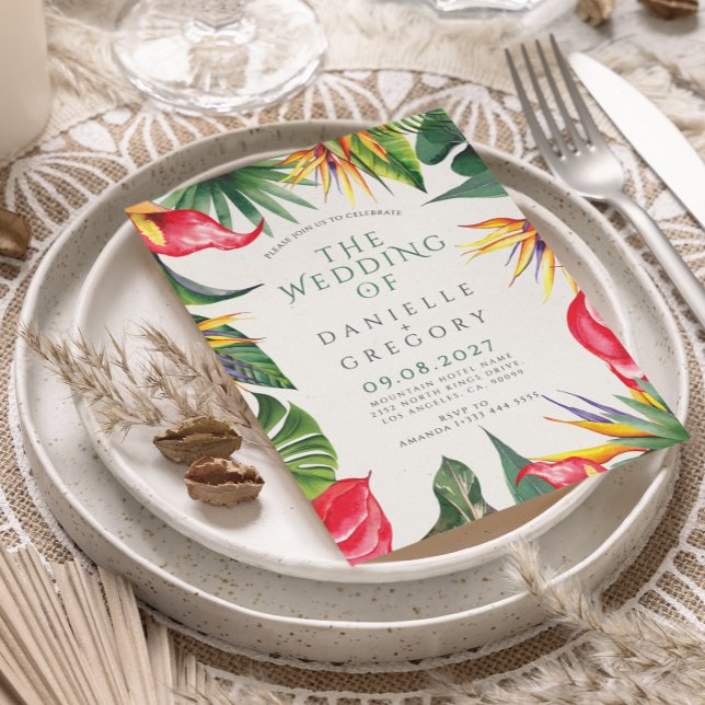 Bröllopsinbjudan till tropisk Blommigt med djärv b Inbjudningar (Skapare uppladdad)