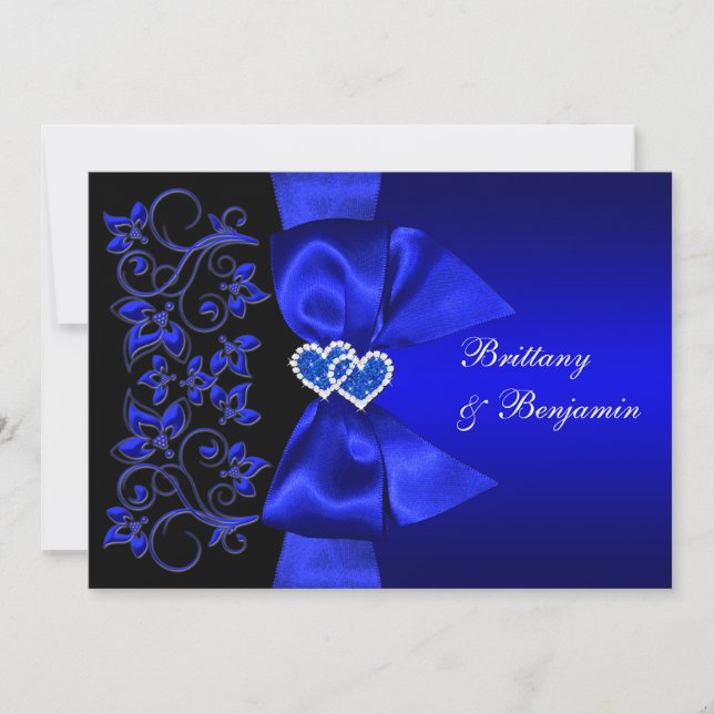 Bröllopsinbjudan till tryckt RIBBON Blue, Svart Bl Inbjudningar (Framsida)