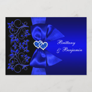 Bröllopsinbjudan till tryckt RIBBON Blue, Svart Bl Inbjudningar