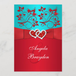 Bröllopsinbjudan till tryckt RIBBON Turquoise Red Inbjudningar