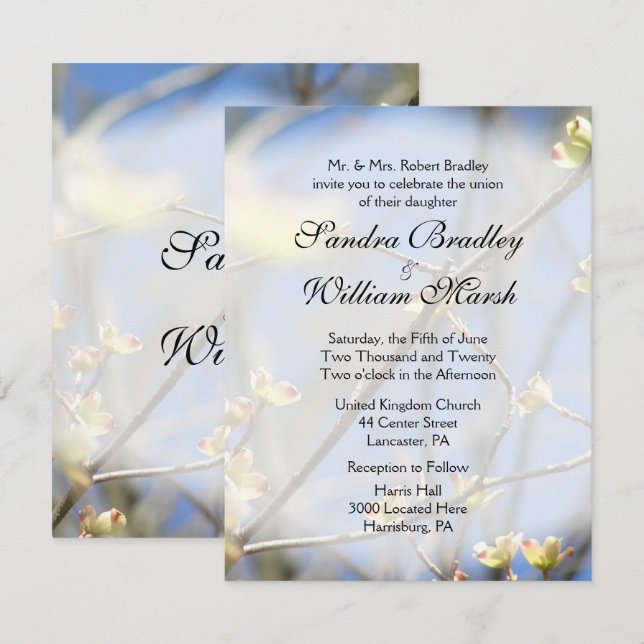 Bröllopsinbjudan till Vår Blommar Inbjudningar (Fram/baksida)