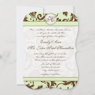 Bröllopsinbjudan till Vår Grönt Brown Damask Weddi Inbjudningar