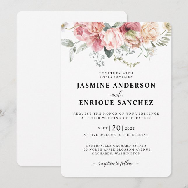 Bröllopsinbjudan till vår Tulip Watercolor Bouquet Inbjudningar (Fram/baksida)
