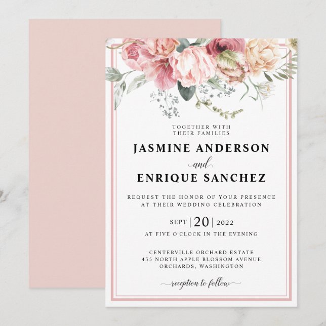 Bröllopsinbjudan till vår Tulip Watercolor Bouquet Inbjudningar (Fram/baksida)