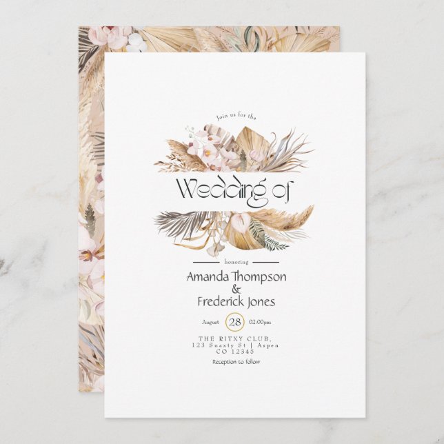 Bröllopsinbjudan till vattenfärgen Bohemian Weddin Inbjudningar (Fram/baksida)