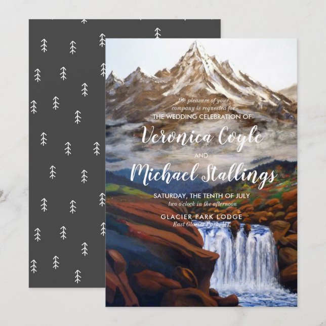 Bröllopsinbjudan till vattenfärgen Ligcape Montana Inbjudningar (Fram/baksida)