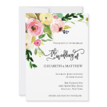 Bröllopsinbjudan till vattenfärgsblommor