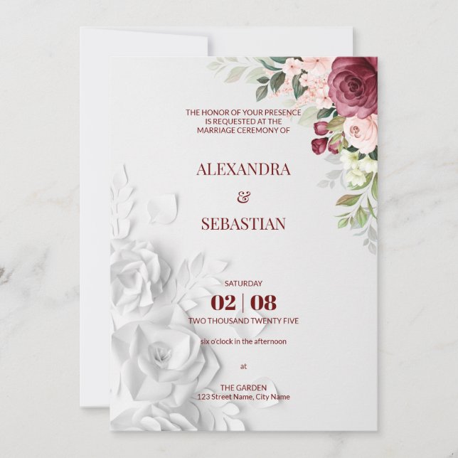 Bröllopsinbjudan till vattenfärgsblommor inbjudningar (Framsida)