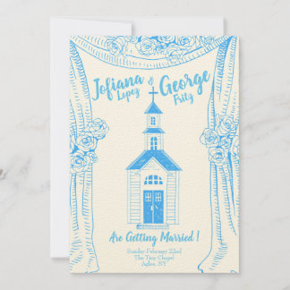 Bröllopsinbjudan till vintage Blue Church Inbjudningar