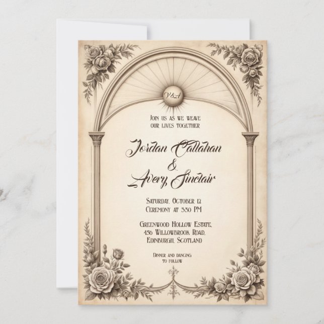 Bröllopsinbjudan till vintage Hand-Drawn Ro Inbjudningar (Framsida)