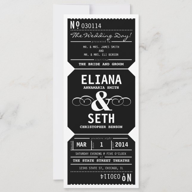 Bröllopsinbjudan till Vintage Theater Biljett i sv Inbjudningar (Framsida)