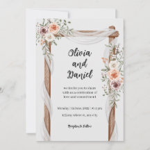 Bröllopsinbjudan till vit brun Blommigt