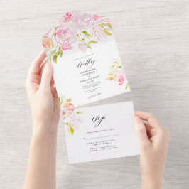 Bröllopsinbjudan till Watercolor Ro Boho Bouquet-b