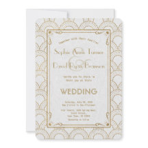 Bröllopsinbjudan till White Art Deco Guld 1920-tal