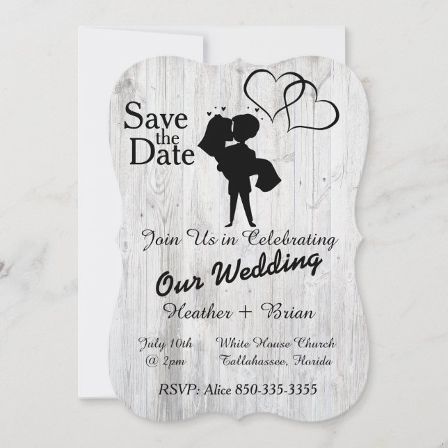 Bröllopsinbjudan till Whitewasaschet Spara Datumet (Framsida)