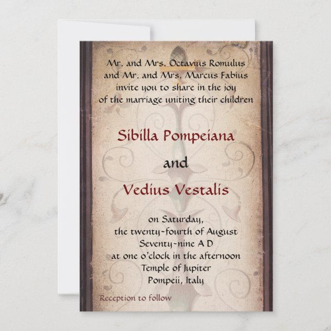 Bröllopsinbjudan under pompeitemedlemmar inbjudningar (Framsida)