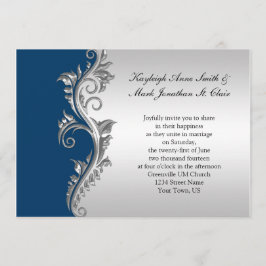 Bröllopsinbjudan vintage Blue och Silver Inbjudningar