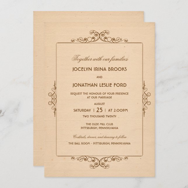 Bröllopsinbjudan vintage Ram Inbjudningar (Fram/baksida)