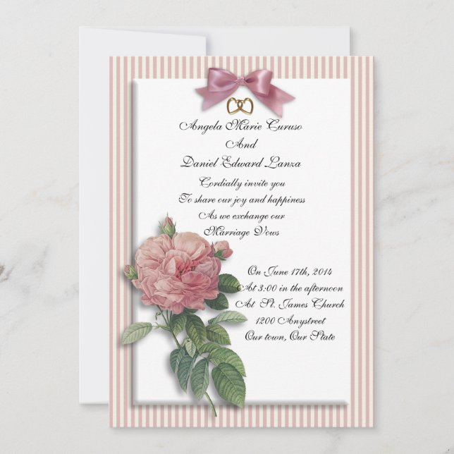 Bröllopsinbjudan vintage ros shabby chic inbjudningar (Framsida)