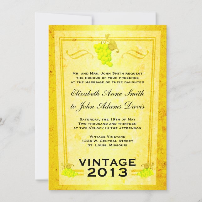Bröllopsinbjudan Vintage White Vin Inbjudningar (Framsida)