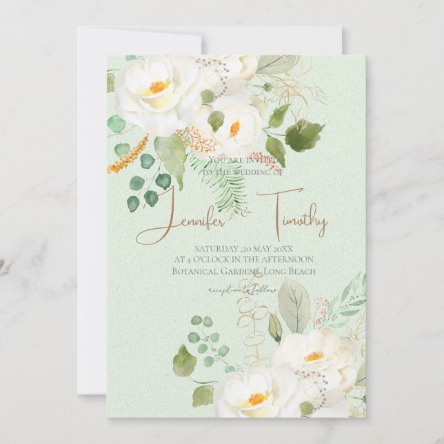 Bröllopsinbjudan, vita kamelliblommor inbjudningar (Framsida)