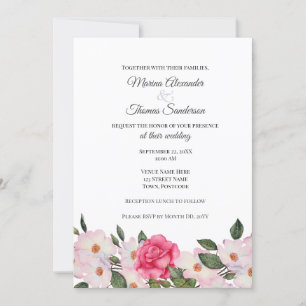 Bröllopsinbjudan Watercolor Rosa Vit ros Inbjudningar